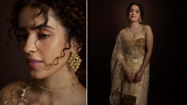 Sanya Malhotra Gives Us Golden Goddess Vibes in a Stunning White and Gold Saree (View Pics)